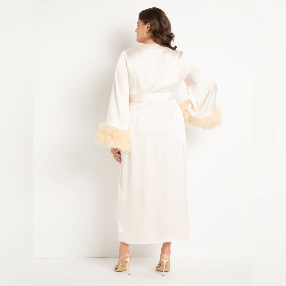 Satin Maxi Dress with Feather Trim - Picture 3 of 4